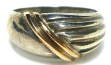 STERLING SILVER 14K YELLOW GOLD TEXTURED MODERN CLASSY WOMENS RING BAND SZ 7.25
