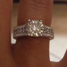 Round Cut 3.25Ct Diamond Solid 14k White Gold Engagement Ring Simulated Size 9