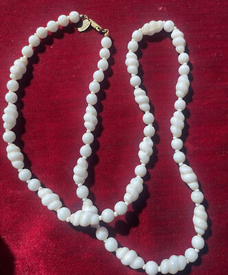 Vintage Miriam Haskell White Glass Bead Necklace Slide Clasp  28  