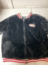 Forever 21 x Disney Mickey Mouse Jacket Women's Medium Faux Fur Black Varsity N1