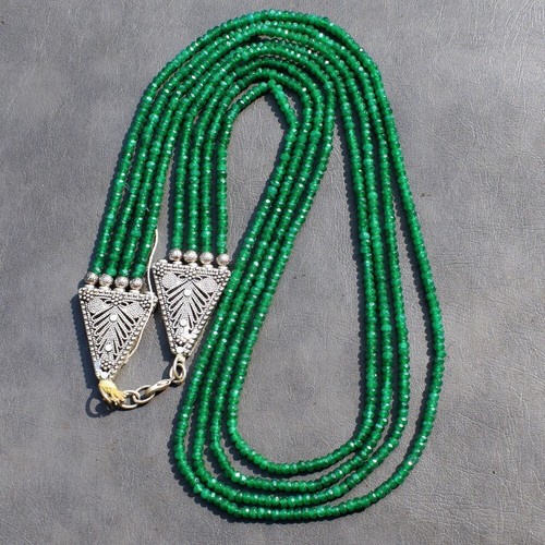 Round Shape 213 Cts 4 Strand Green Onyx Faceted Beads Necklace Jewelry AK 16E449 - 第 1/6 張圖片