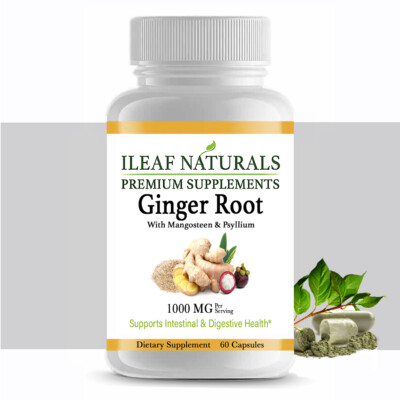 iLeafNaturals Ginger Root Capsules With Mangosteen & Psyllium Husk 1000MG 