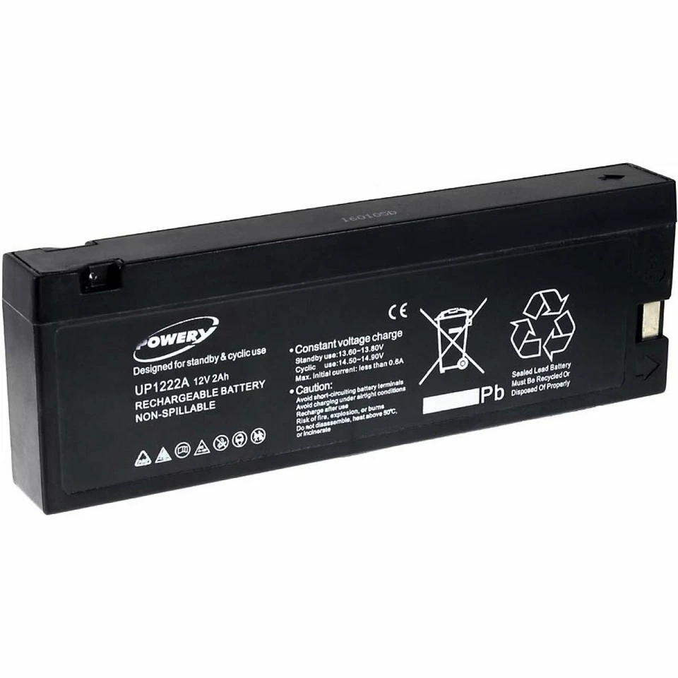 Powery Batería Plomo Gel para Panasonic Tipo BP122 12V 2000mAh/24Wh Plomo Ácido Negro