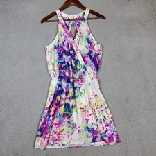 Parker Dress Women's Small Purple Tie-Dye Surplice Neck Mini Skater Art To Wear