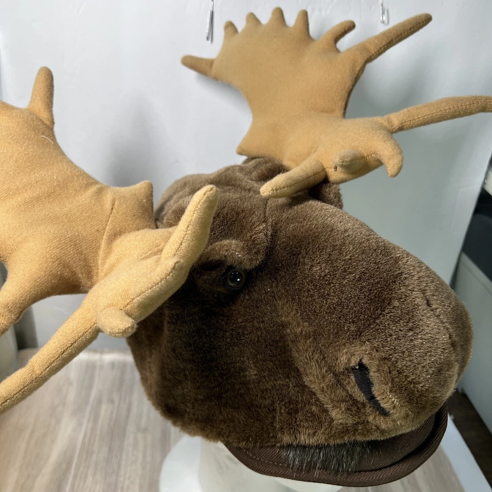 Sombrero de felpa de alce con astas semirígidas y nariz de peluche marrón animal suave Foto 4 de 4