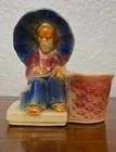 Vintage Shawnee Pottery Planter Asian Man With Parasol 5" Wide USA 617