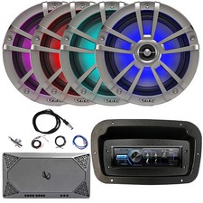 JVC KD-X560BT Marine Digital Receiver, 4x 6.5" 225 Watts RGB LED Speakers, Amp