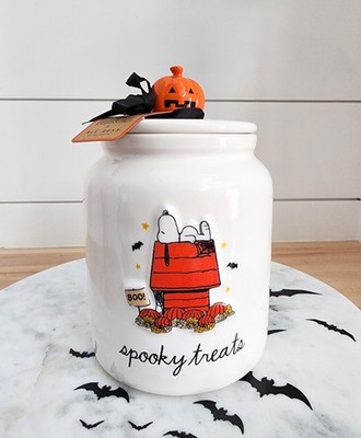 Rae Dunn Peanuts Snoopy Spooky Treats Halloween Cookie Jar Canister New