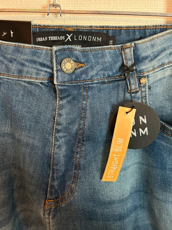 Urban Threads x LDN DNM Straight Slim Fit Mens Blue Denim Jeans W36 x L32 image 3