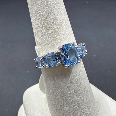 Bomb Party I'm Speechless Size 6 Ring Aquamarine CZ RBP6660 Rhodium Plated