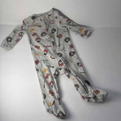 Wizarding World Harry Potter Footed Pajama Sleeper 3-6M Gray Zip Up One Piece