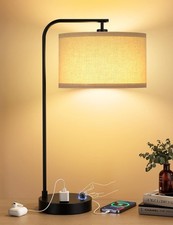 Tall Table Lamp W/ USB Port  Outlet Dimmable Nightstand Bedside Lamps