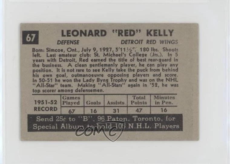1952-53 Parkhurst Red Kelly #67 HOF - Image 2 of 3