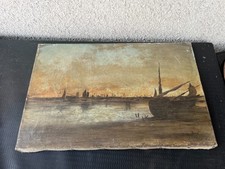 Tableau ancien XIX Marine au couchant signée