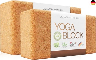 Yoga Block 2er SET Kork 100% Natur - Hatha Klotz auch für Anfänger Meditiation &