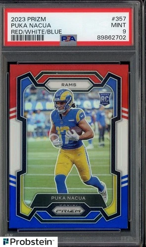 2023 Panini Red White Blue Prizm #357 Puka Nacua Rams RC Rookie PSA 9 MINT