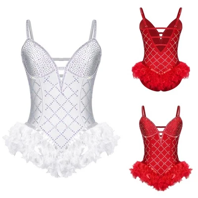 Frauen Tanzbekleidung Party Trikot Rhythmisch Kleid Tiefer V-Ausschnitt Body - Bild 1 von 4