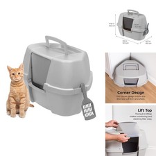 IRIS USA Large Corner Cat Litter Box, Space Saver, Gray