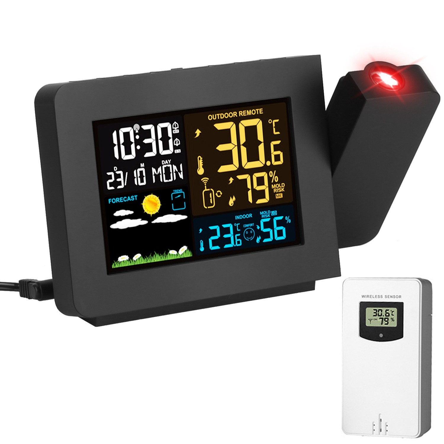 Atomic Projection Alarm Clock Radio Control Clock with Function Weather Station