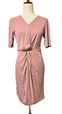 Brigitte Brianna Women's S Dress V-Neck USA Made Twist Front Wrap Mauve Pink