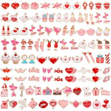110Pcs Valentine's Day Charms Gold Enamel Jewelry Making Charm Pink Pendants ...