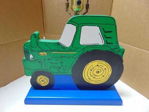 JOHN DEERE Table Lamp Handmade OOAK Solid Wood No Shade BARN Farm house Decor