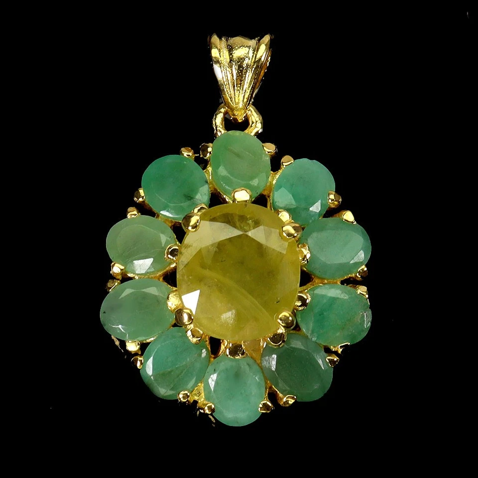 925 Sterling Silver Pendant Oval Yellow Sapphire 9x7mm Emerald Gemstone Jewelry - Image 2 of 4