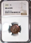NGC MS-63 BN 1901 Indian Head Cent, Richly Hued Obverse & Mainly Red Reverse.