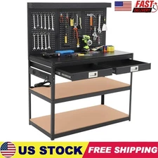 48" Heavy Duty Steel Garage Workbench with Pegboard Worktable w/ Power Outlets