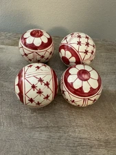 Carpet Balls Decorative Porcelain Red White Flowers Set Of 4