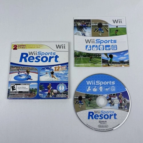 Wii Sports & Wii Sports Resort 2 in 1 Combo Disc CIB w/ Manual Tested Video Game