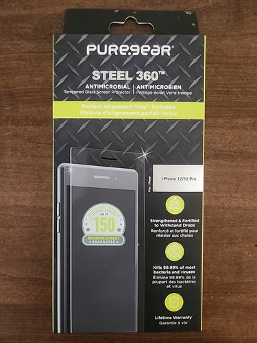 PureGear Steel 360 Tempered Glass Screen Protector for iPhone 12 & 12 Pro NIB
