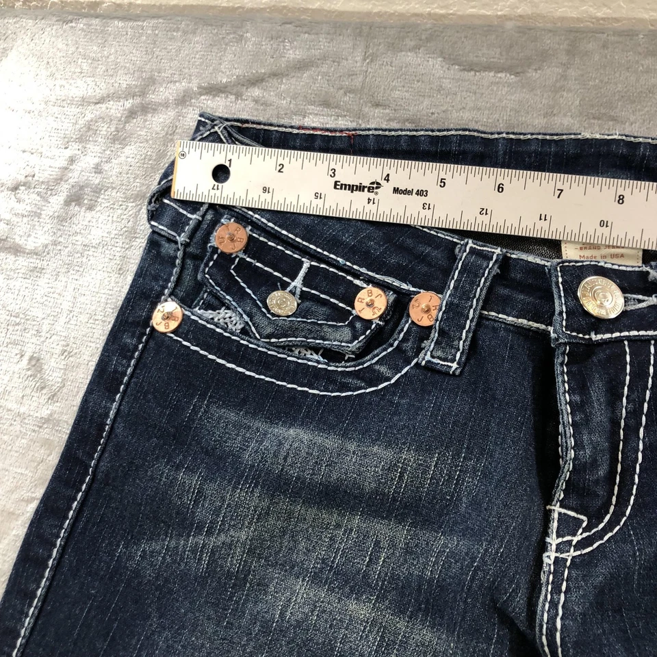 True Religion Jeans Womens 27 Blue Joey Big T Low Rise Flare Made in USA Y2K - Image 2 of 4