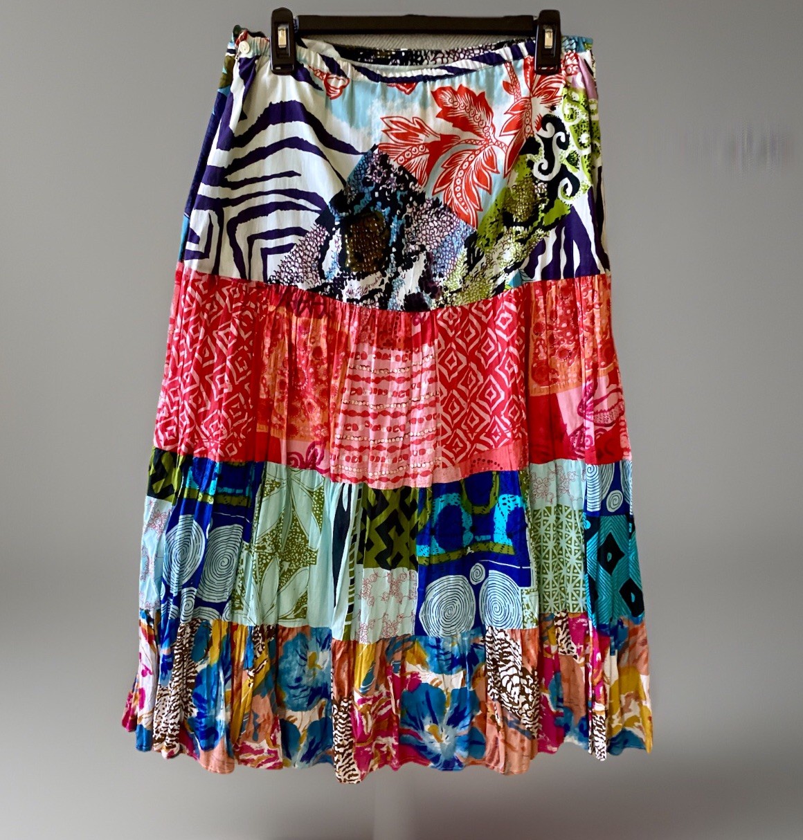 Tiered Patchwork Maxi Skirt Lined  Large Cotton B… - image 3