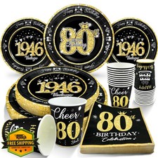 80th Birthday Decorations Black Gold - Party Supplies for 30