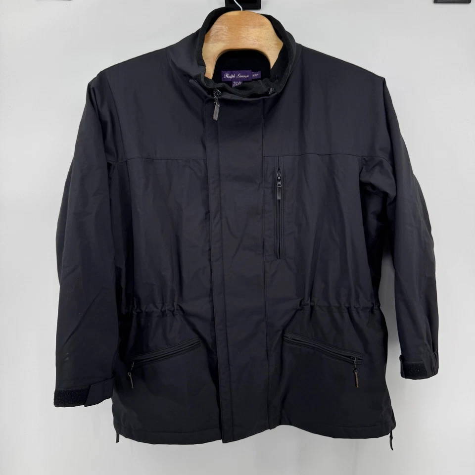 Jaqueta masculina Ralph Lauren etiqueta roxa 2XL preta nylon poliéster zíper frontal Itália - Imagem 2 de 4