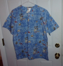 Saraswear Scrub Top/Smock with 2 Front Pockets - Size Medium - Fish/Dolphins