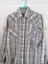 Rare VTG LEVI  S White Tab Plaid Pearl Snap Western Shirt 80s Men's Large