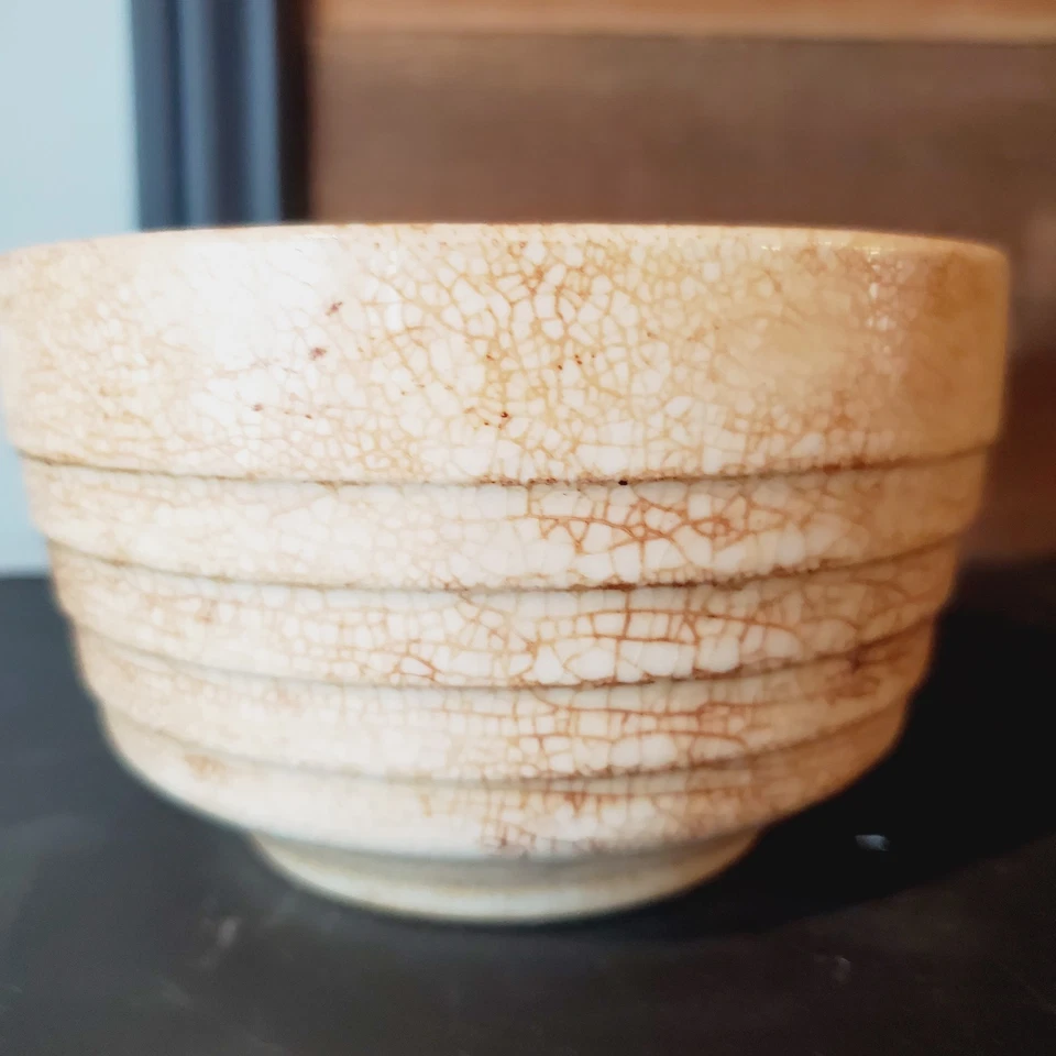 Антикварная чайная глиняная чаша Hagi Ware с трещинами канню кухня префектура Ямагути 3 дюйма - Изображение 2 из 4