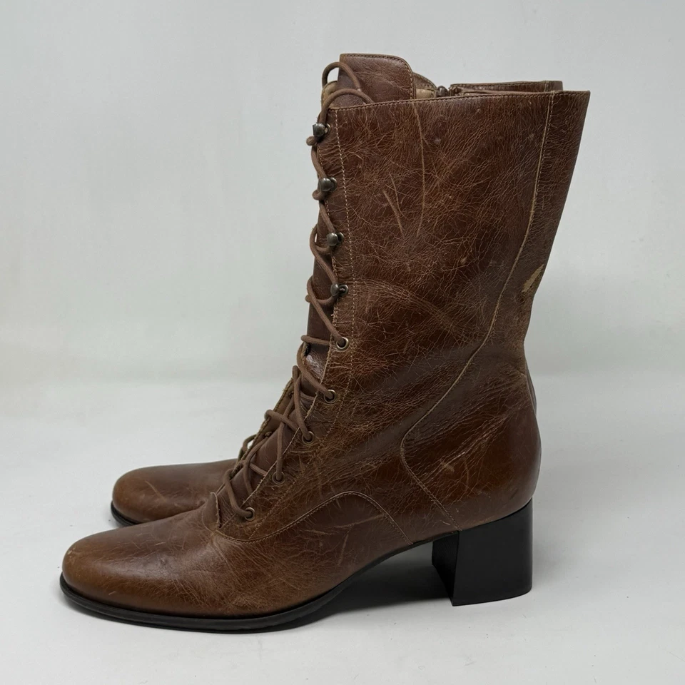 Botas Naturalizer Mujer 11 M Cuero Marrón Abuelita Pradera Con Cordones Cremallera De Colección Foto 3 de 4