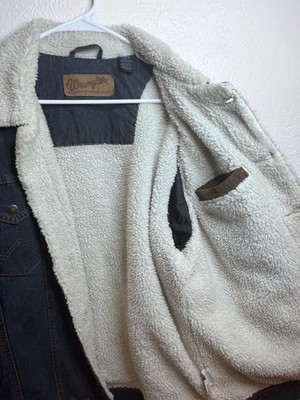 Vintage Wrangler Mens M Blue Sherpa Lined Corduroy Collar Western Jean Jacket