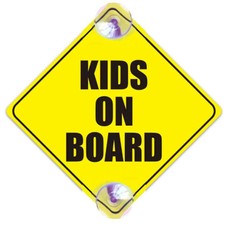 Kids On Board Car Sign Yellow Safety Warning Plastic Suction Window Baby Sign