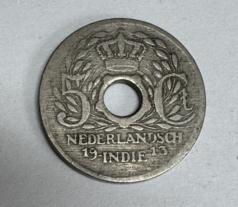 1913 Netherlands East Indies 5 Cents , antique, collectible coin, vintage #1043