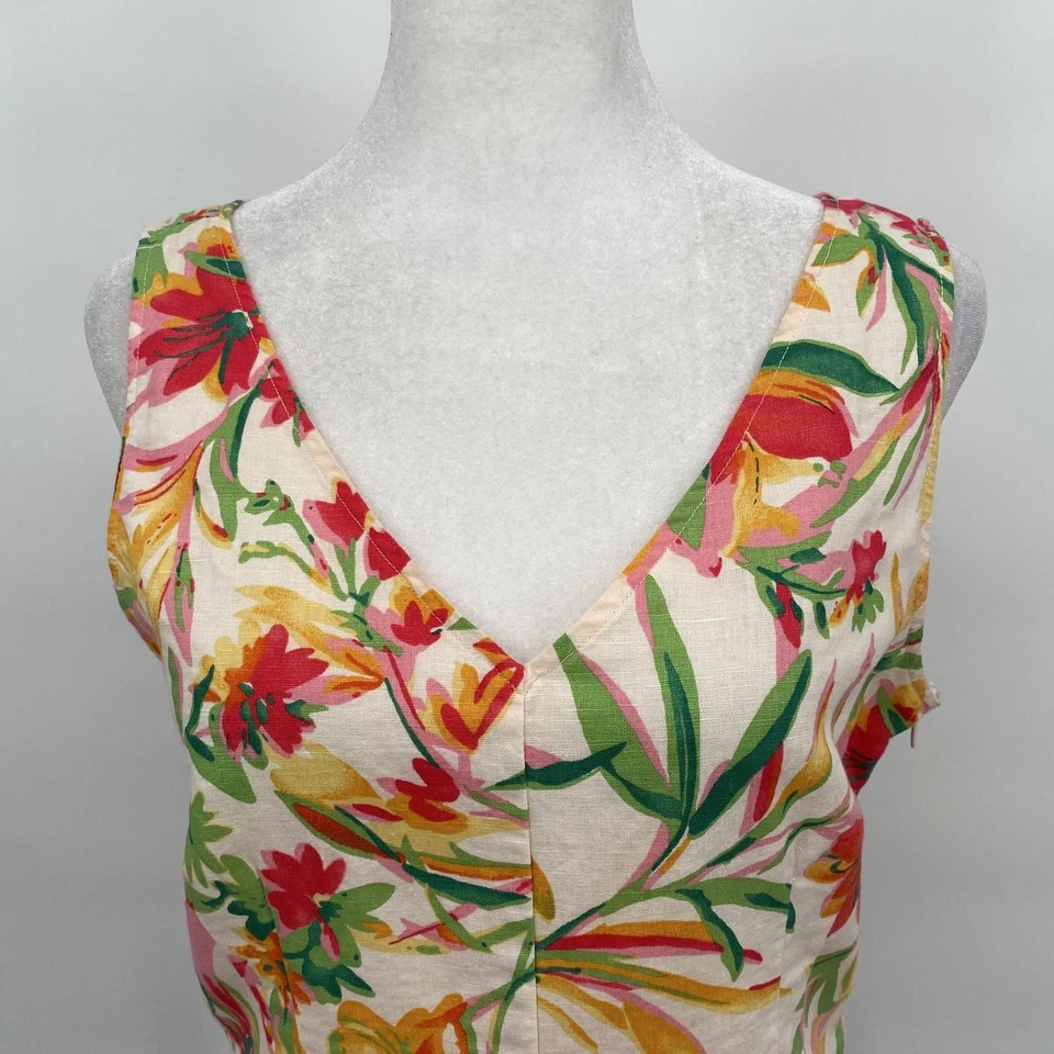 J Crew Top Feminino 6 Mescla de Linho Peplum Tropical Fitted Babydoll Coastal Resort - Imagem 2 de 4