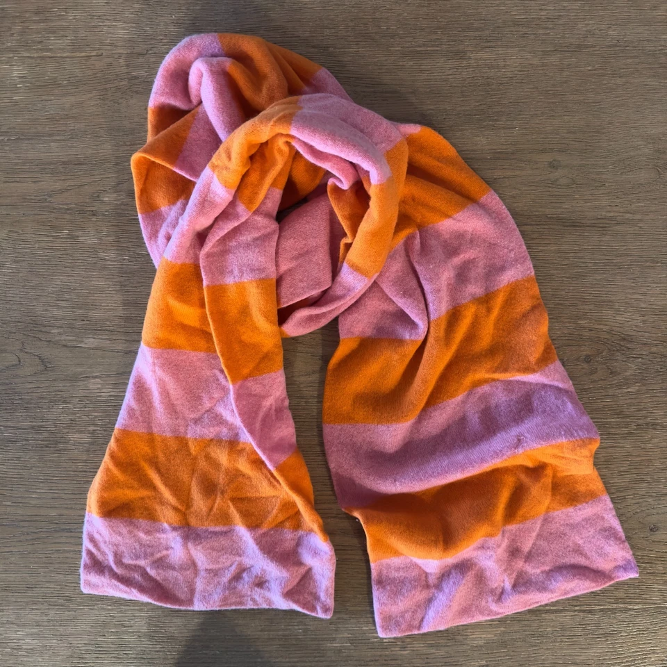 J.CREW Mezcla de Lana y Cachemira-Bufanda a Rayas Rosa y Naranja-Mujer Talla Única-10"x74" Foto 2 de 4