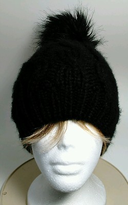 Old Navy Black Knit Cap Winter Travel Snow Ski Warm Hat Beanie Skull Cap Pom OS
