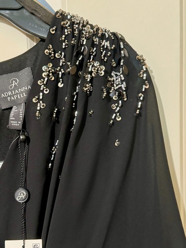 Adrianna Papell Black Embellished Cape Sleeve Chiffon Gown NWT Size 2 - Picture 7 of 8