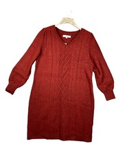 Ladies LOFT Burgundy Long-sleeve Knee Length Petite Sweater Dress Size L Petite