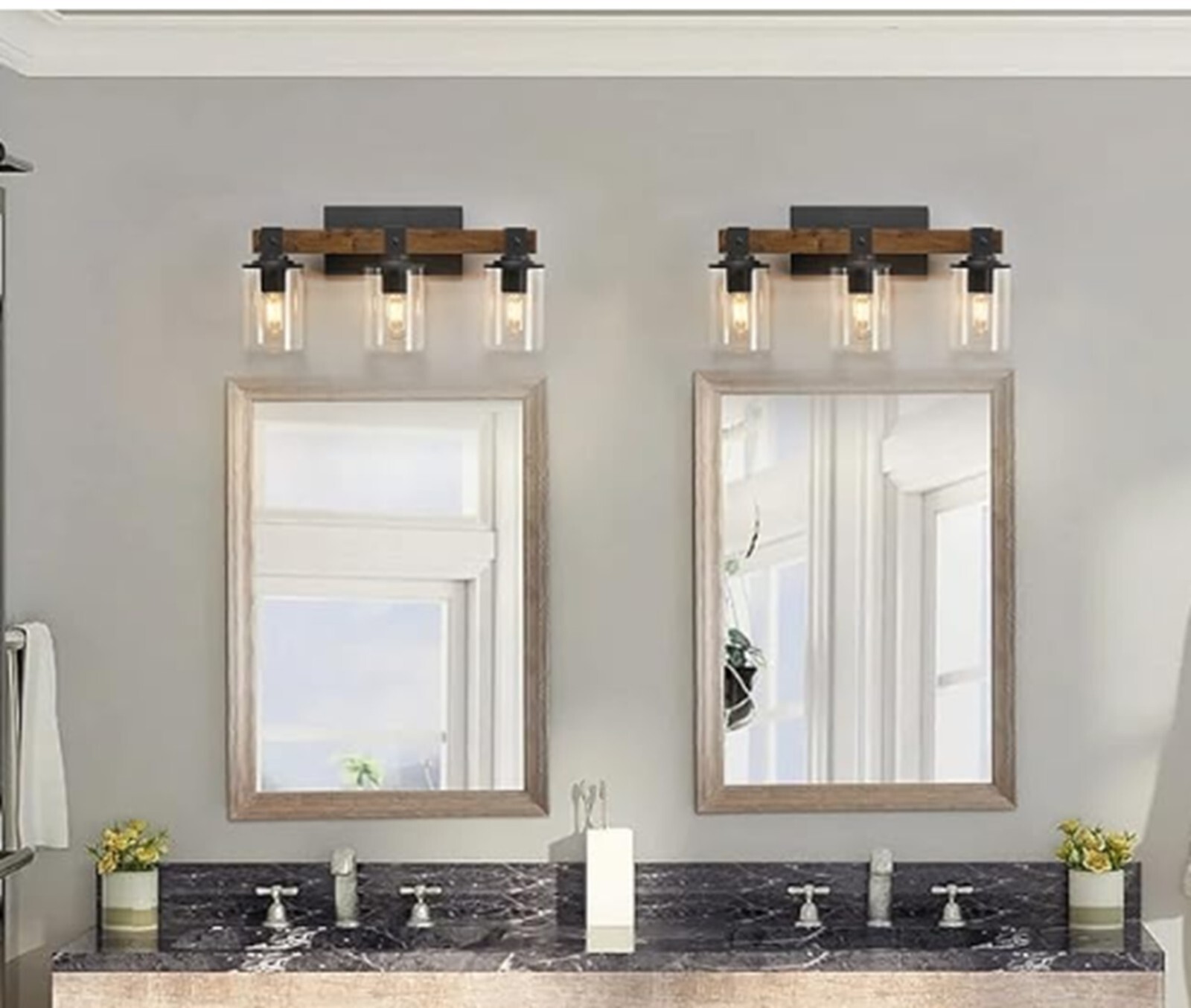 DUJAHMLAND Farmhouse Vanity Light Fixture,3-Light Bathroom Wood Wall Light Ov...