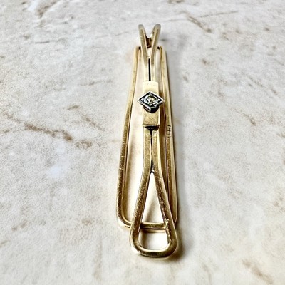 Pince à Cravate En Or Massif 14 Carats - Longueur 42,5 Mm, Occasion Excellent état, Barre Panier